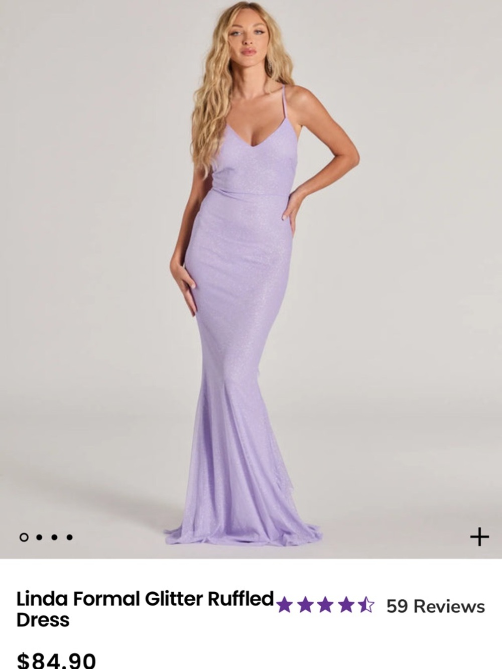 Windsor Lilac Glitter Spaghetti-Strap Prom Dress